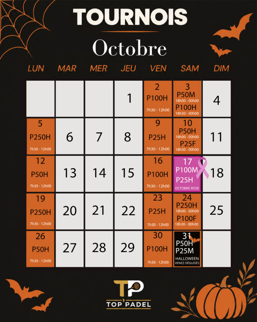 tournois octobre top padel